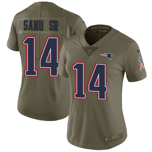 New England Patriots #14 Mohamed Sanu Sr Olive Women's Stitched Limited 2017 Salute to Service Jersey Womens