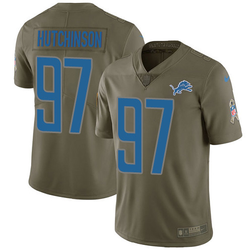Lions #97 Aidan Hutchinson Olive Men's Stitched Limited 2017 Salute To Service Jersey
