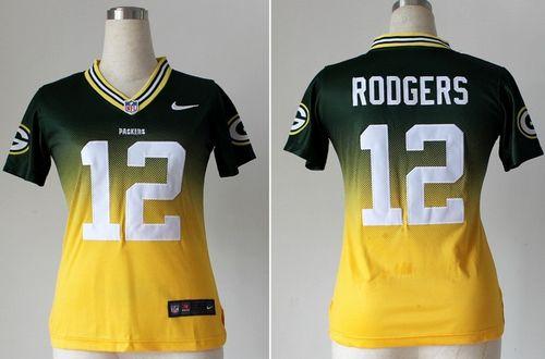 Packers #12 Aaron Rodgers Green/Gold Women's Stitched Elite Fadeaway Fashion Jersey