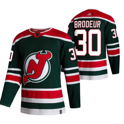 New Jersey New Jersey Devils #30 Martin Brodeur Green Men's Adidas 2020-21 Reverse Retro Alternate Jersey Men's