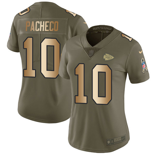 Chiefs #10 Isiah Pacheco Olive/Gold Women's Stitched Limited 2017 Salute To Service Jersey