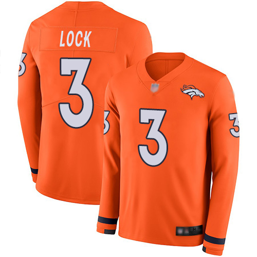 Denver Broncos #3 Drew Lock Orange Team Color Men's Stitched Limited Therma Long Sleeve Jersey Men's