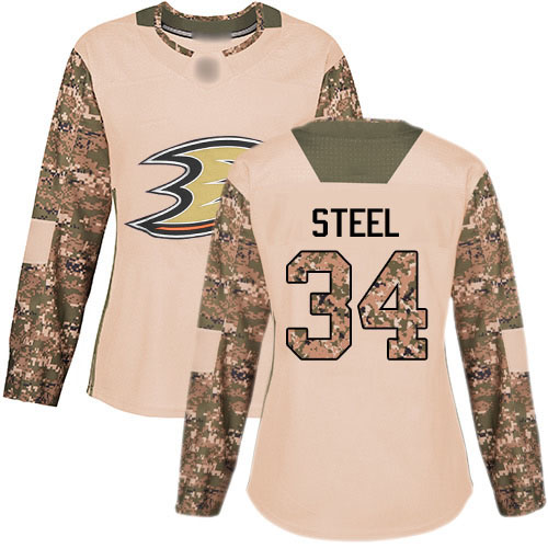 Adidas Anaheim Ducks #34 Sam Steel Camo Authentic 2017 Veterans Day Women's Stitched Jersey Womens