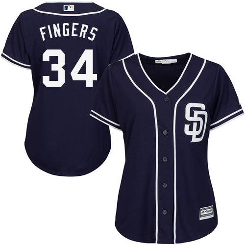 San Diego Padres #34 Rollie Fingers Navy Blue Alternate Women's Stitched Jersey Womens