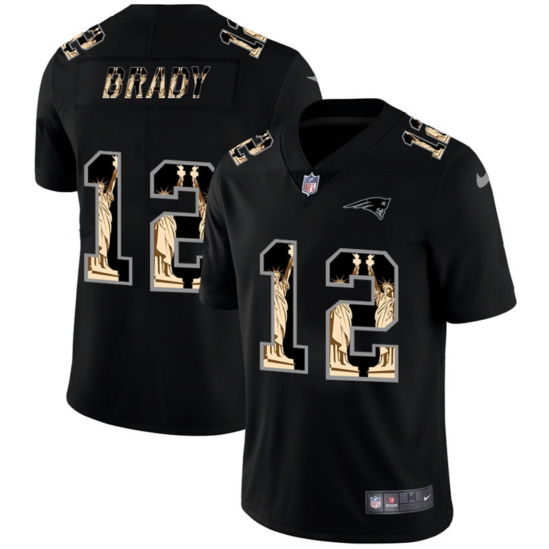 New England Patriots #12 Tom Brady Carbon Black Vapor Statue Of Liberty Limited Jersey