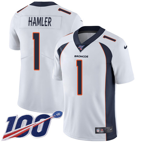 Broncos #1 KJ Hamler White Men's Stitched 100th Season Vapor Untouchable Limited Jersey