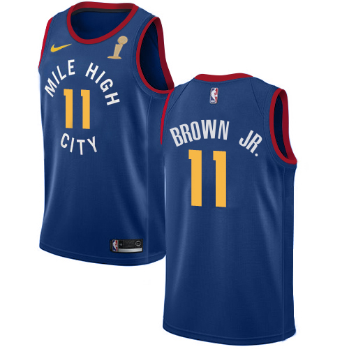Nuggets #11 Bruce Brown Jr. Blue Youth 2023 Finals Champions Swingman Statement Edition Jersey