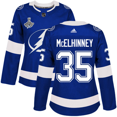 Adidas Tampa Bay Lightning #35 Curtis McElhinney Blue Home Authentic Women's 2020 Stanley Cup Champions Stitched Jersey Womens