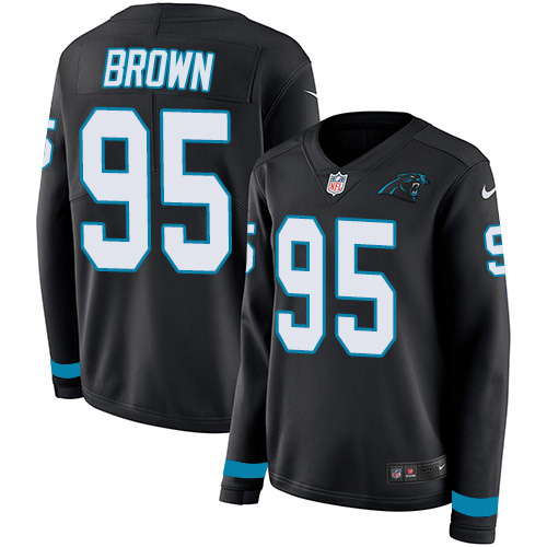 Carolina Panthers #95 Derrick Brown Black Team Color Women's Stitched Limited Therma Long Sleeve Jersey Womens