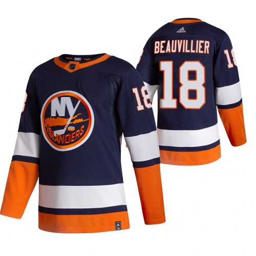 New York New York Islanders #18 Anthony Beauvillier Navy Blue Men's Adidas 2020-21 Reverse Retro Alternate Jersey Men's