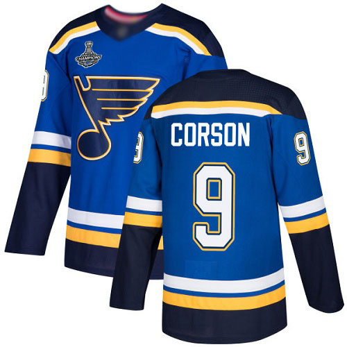 Adidas St. Louis Blues #9 Shayne Corson Blue Home Authentic Stanley Cup Champions Stitched Jersey Men's