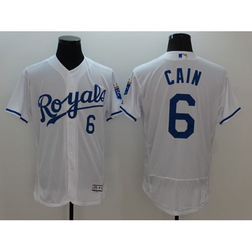 Kansas City Royals #6 Lorenzo Cain White Flexbase Authentic Collection Stitched Jersey Men's