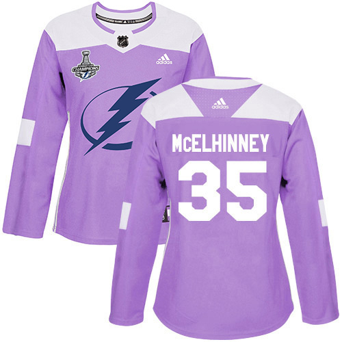 Adidas Tampa Bay Lightning #35 Curtis McElhinney Purple Authentic Fights Cancer Women's 2020 Stanley Cup Champions Stitched Jersey Womens