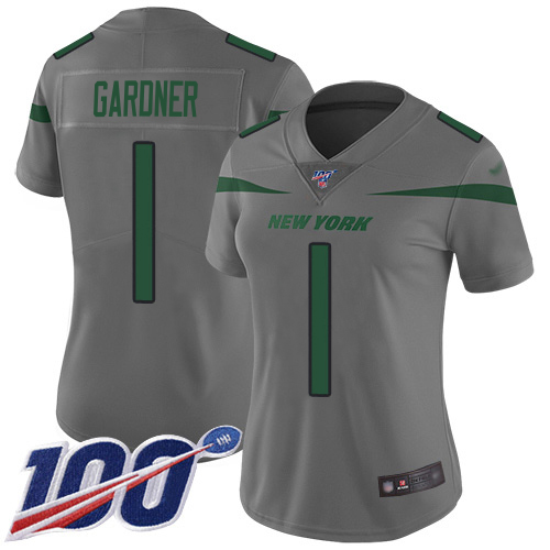 Jets #1 Ahmad Sauce Gardner Gray Women's Stitched Limited Inverted Legend 100th Season Jersey