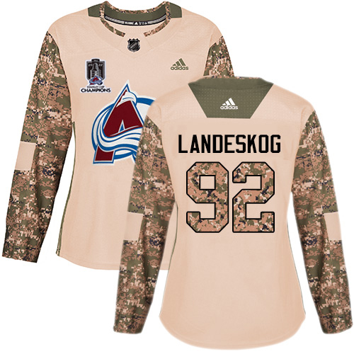 Adidas Colorado Avalanche #92 Gabriel Landeskog Camo Authentic Women's 2022 Stanley Cup Champions Veterans Day Stitched Jersey Womens