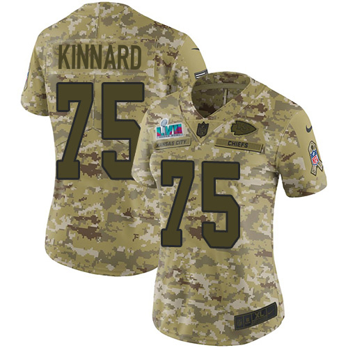 Chiefs #75 Darian Kinnard Camo Super Bowl LVII Patch Women's Stitched Limited 2018 Salute To Service Jersey