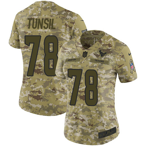 Houston Texans #78 Laremy Tunsil Camo Women's Stitched Limited 2018 Salute To Service Jersey Womens