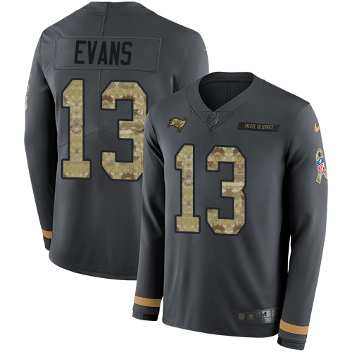 Buccaneers #13 Mike Evans Anthracite Salute To Service Youth Stitched Limited Therma Long Sleeve Jersey