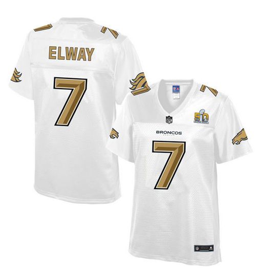 Broncos #7 John Elway White Women's Pro Line Super Bowl 50 Fashion Game Jersey