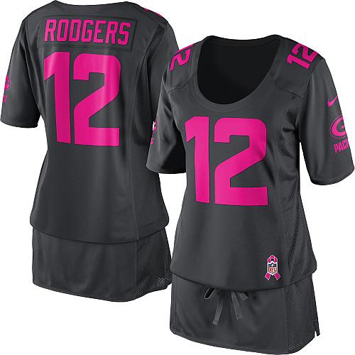 Packers #12 Aaron Rodgers Dark Grey Women's Breast Cancer Awareness Stitched Elite Jersey