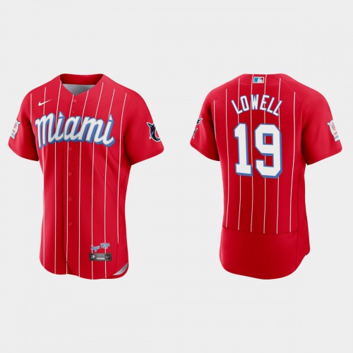 Miami Miami Marlins #19 Mike Lowell Men's 2021 City Connect Authentic Jersey Red Men's