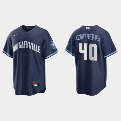 Chicago Chicago Cubs #40 Willson Contreras Men's 2021 City Connect Fans Version Navy Jersey Men's