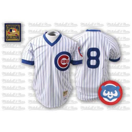 Mitchell and Ness 1987 Chicago Cubs #8 Andre Dawson Stitched White Blue Strip Throwback Jersey Men's