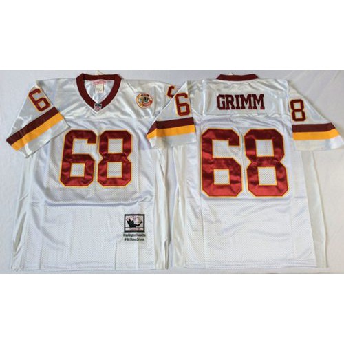 Mitchell And Ness Washington Commanders #68 Russ Grimm White Throwback Stitched Jersey Men's