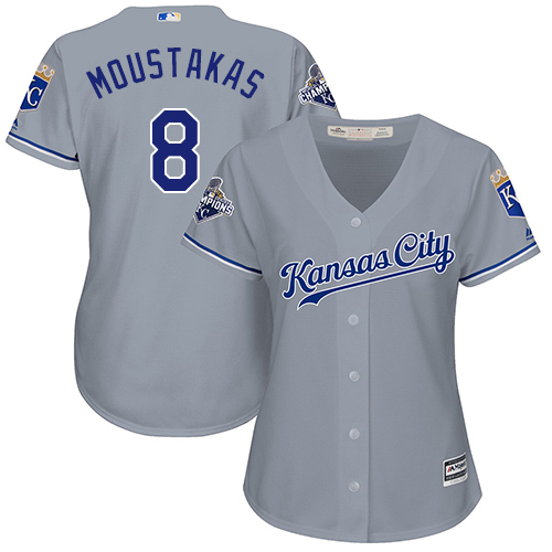 Kansas City Royals #8 Mike Moustakas Grey Road Women's Stitched Jersey Womens