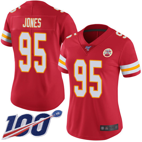 Chiefs #95 Chris Jones Red Team Color Women's Stitched 100th Season Vapor Limited Jersey