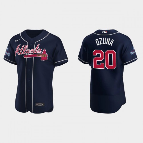 Atlanta Atlanta Braves #20 Marcell Ozuna Men's 2021 World Series Champions Patch Authentic Player Jersey - Navy Men's