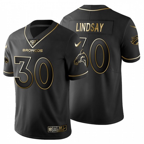 Denver Denver Broncos #30 Phillip Lindsay Men's Black Golden Limited 100 Jersey Men's