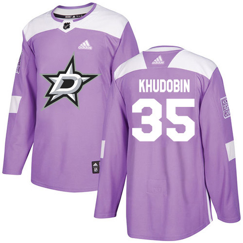 Adidas Dallas Stars #35 Anton Khudobin Purple Authentic Fights Cancer Stitched Jersey Men's