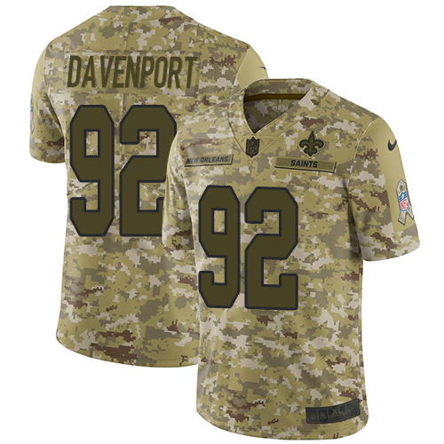 New Orleans Saints #92 Marcus Davenport Camo Youth Stitched Limited 2018 Salute to Service Jersey Youth