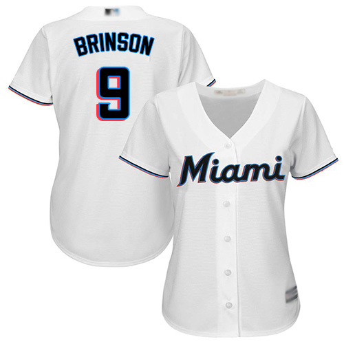 Miami Marlins #9 Lewis Brinson White Home Women's Stitched Jersey Womens