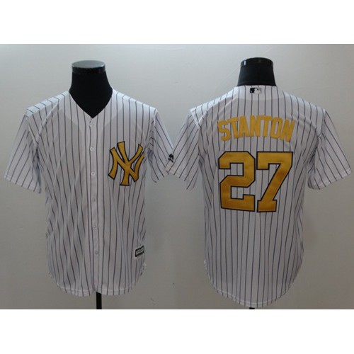 New York Yankees #27 Giancarlo Stanton White Gold No. New Cool Base Stitched Jersey Men's
