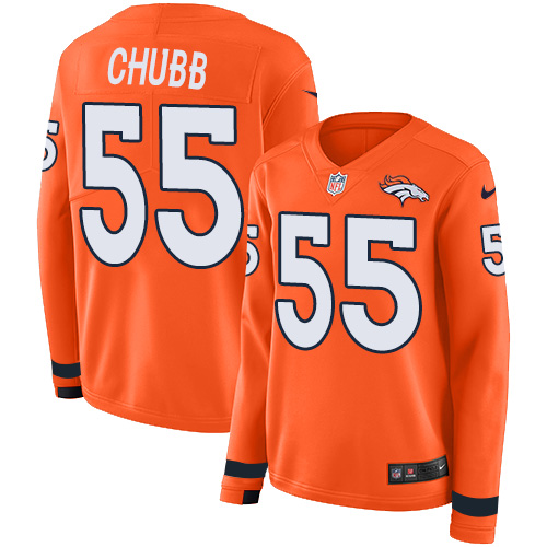Denver Broncos #55 Bradley Chubb Orange Team Color Women's Stitched Limited Therma Long Sleeve Jersey Womens