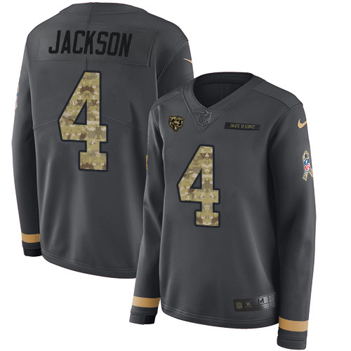 Bears #4 Eddie Jackson Anthracite Salute To Service Women's Stitched Limited Therma Long Sleeve Jersey