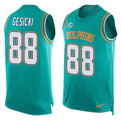 Dolphins #88 Mike Gesicki Aqua Green Team Color Men's Stitched Limited Tank Top Jersey