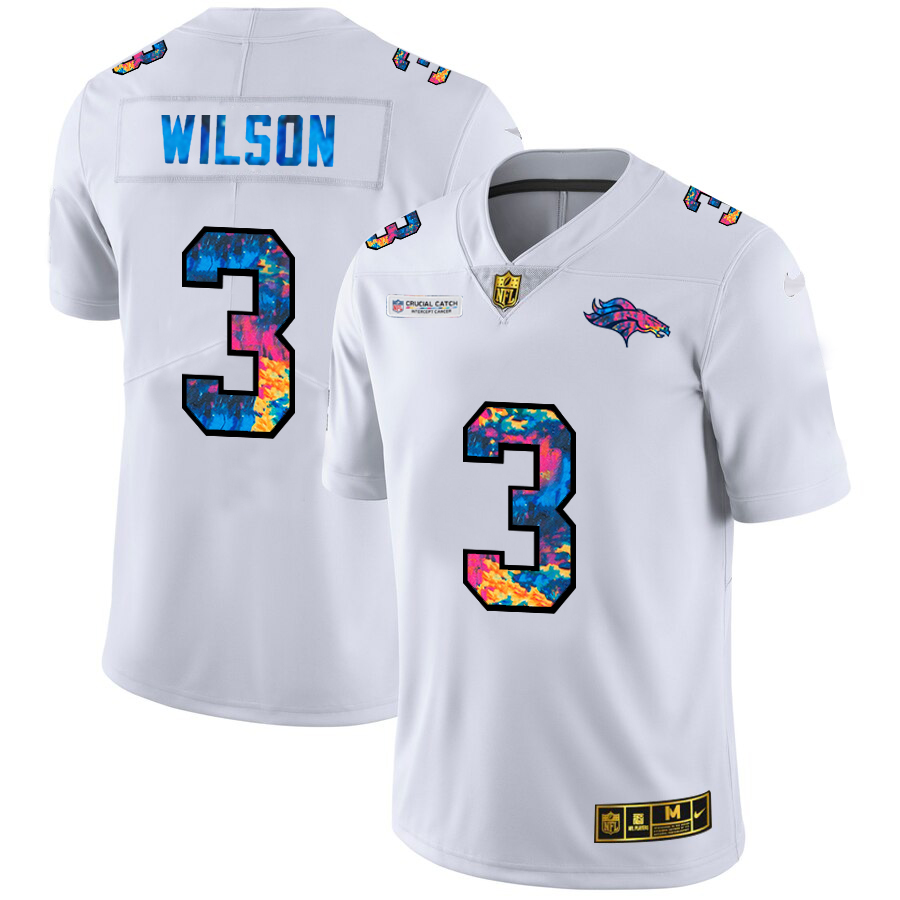 Denver Broncos #3 Russell Wilson Men's White Multi-Color 2020 Crucial Catch Limited Jersey