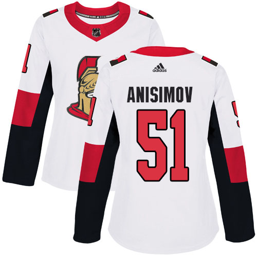 Adidas Ottawa Senators #51 Artem Anisimov White Road Authentic Women's Stitched Jersey Womens