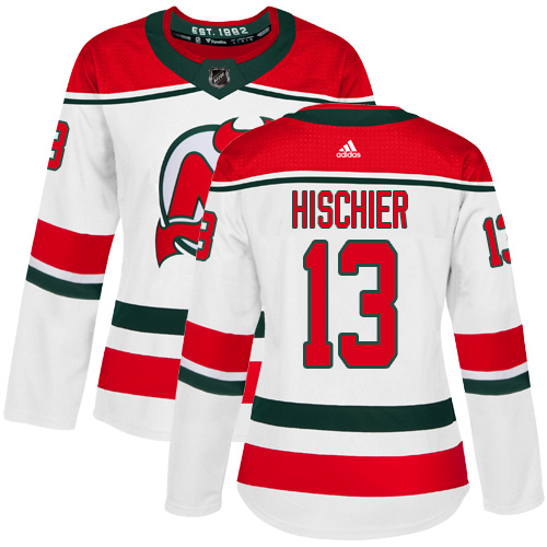 Adidas New Jersey Devils #13 Nico Hischier White Alternate Authentic Women's Stitched Jersey Womens