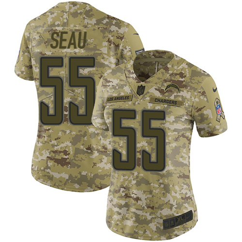 Los Angeles Chargers #55 Junior Seau Camo Women's Stitched Limited 2018 Salute to Service Jersey Womens