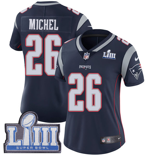 New England Patriots #26 Sony Michel Navy Blue Team Color Super Bowl LIII Bound Women's Stitched Vapor Untouchable Limited Jersey Womens