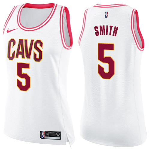 Cleveland Cavaliers #5 J.R. Smith White/Pink Womens Swingman Fashion Jersey Womens