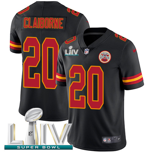 Kansas City Chiefs #20 Morris Claiborne Black Super Bowl LIV 2020 Men's Stitched Limited Rush Jersey Men's