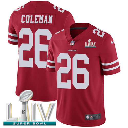San Francisco 49ers #26 Tevin Coleman Red Super Bowl LIV 2020 Team Color Youth Stitched Vapor Untouchable Limited Jersey Youth