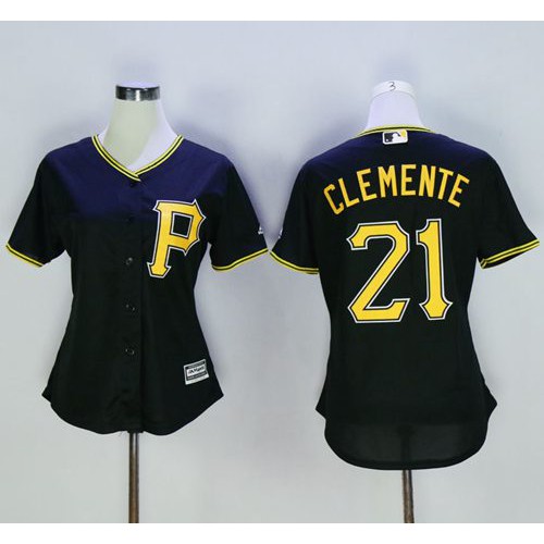 Pittsburgh Pirates #21 Roberto Clemente Black Women's Alternate Stitched Jersey Womens