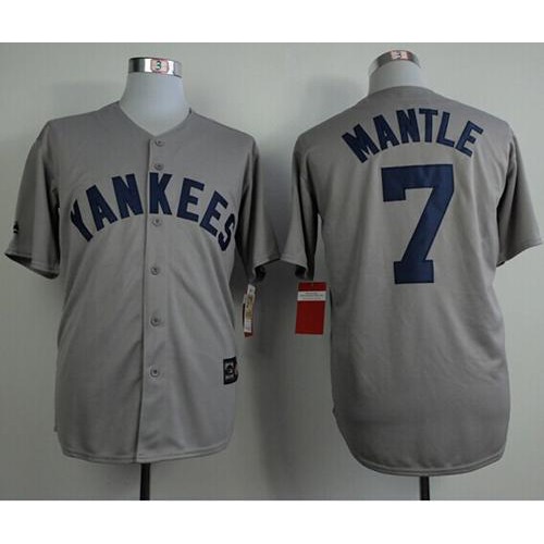 Mitchell And Ness 75TH New York Yankees #7 Mickey Mantle Grey Throwback Stitched Jersey Men's
