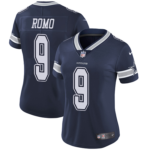 Dallas Cowboys #9 Tony Romo Navy Blue Team Color Women's Stitched Vapor Untouchable Limited Jersey Womens